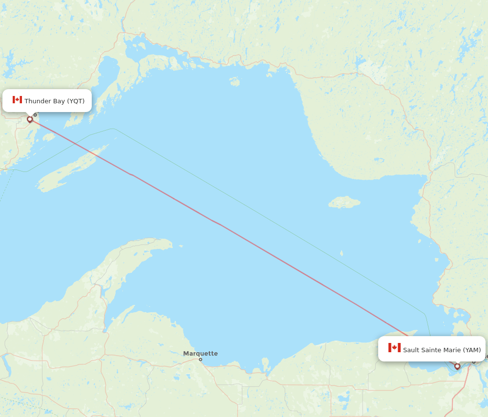 YQT to YAM flights and routes map