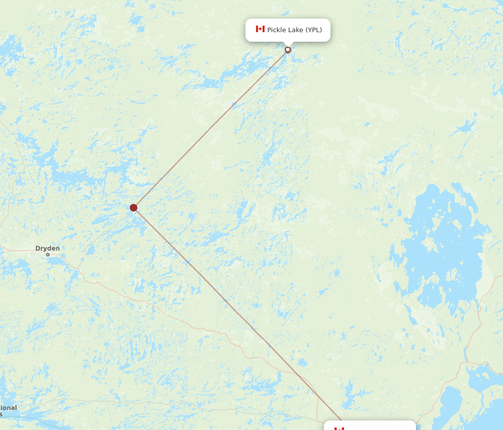 YQT to YPL flights and routes map