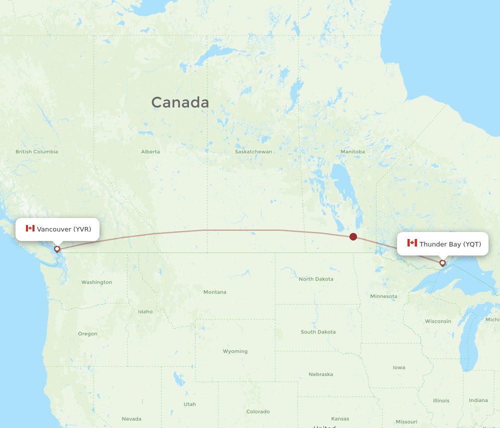 Vancouver - Thunder Bay route map and flight paths
