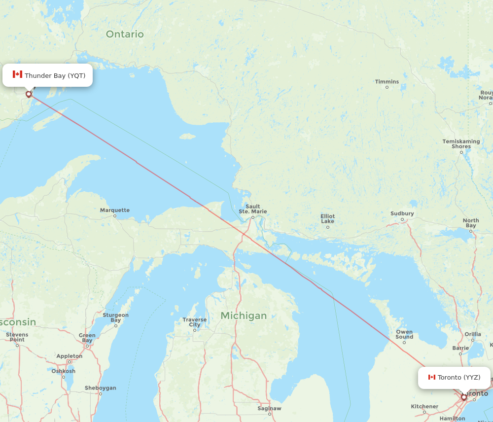 YQT to YYZ flights and routes map