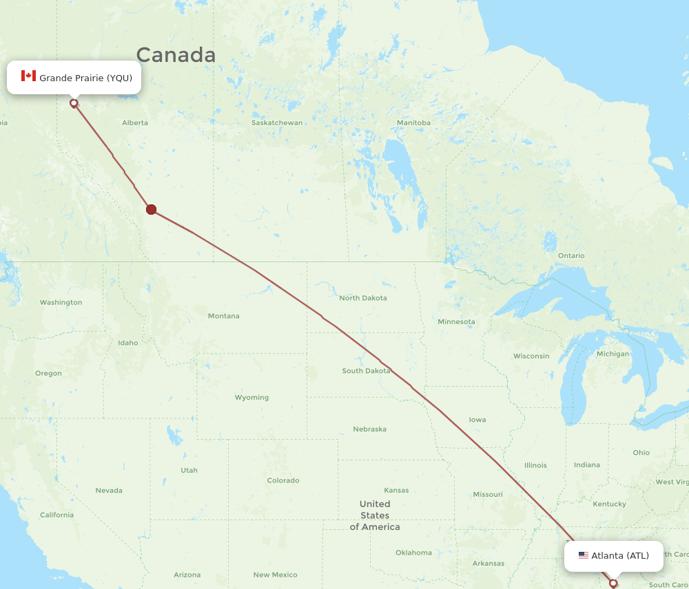 YQU to ATL flights and routes map