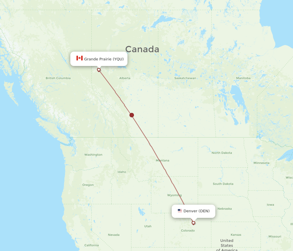 YQU to DEN flights and routes map