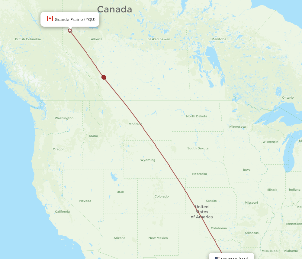 YQU to IAH flights and routes map