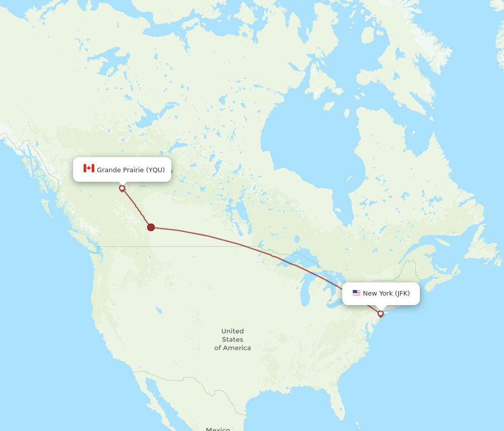 YQU to JFK flights and routes map