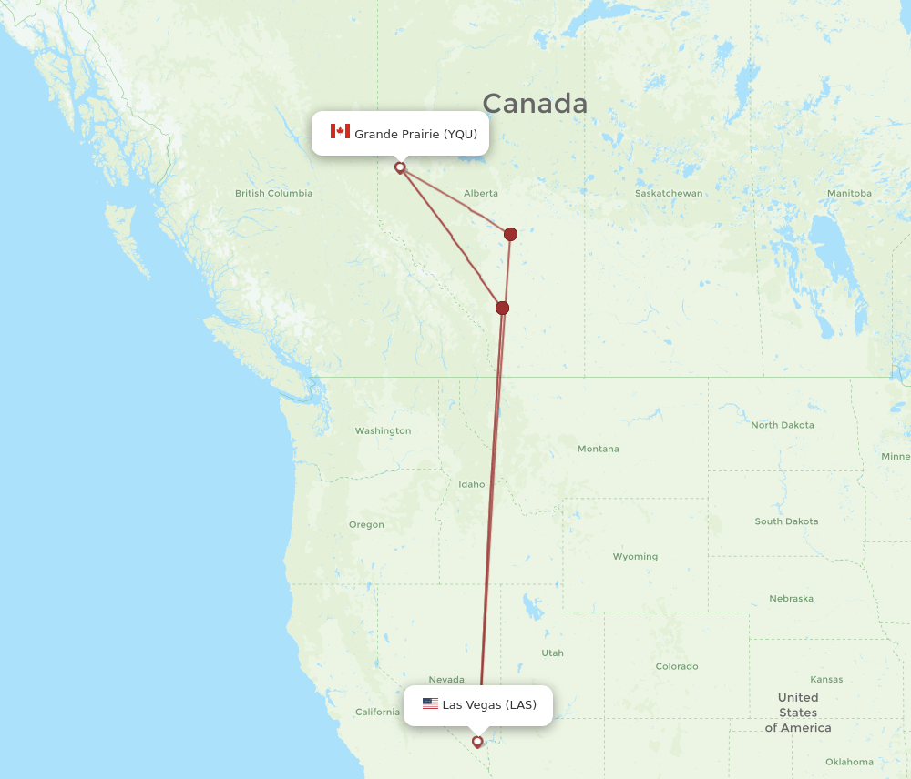YQU to LAS flights and routes map
