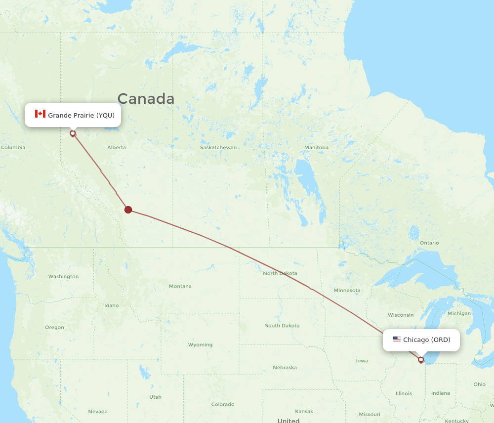 YQU to ORD flights and routes map