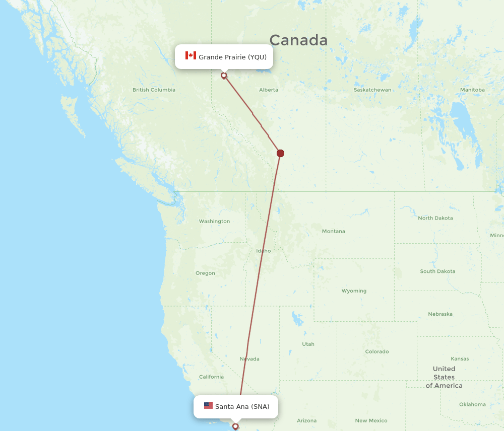 YQU to SNA flights and routes map