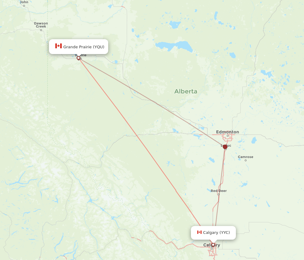 YQU-YYC flight routes