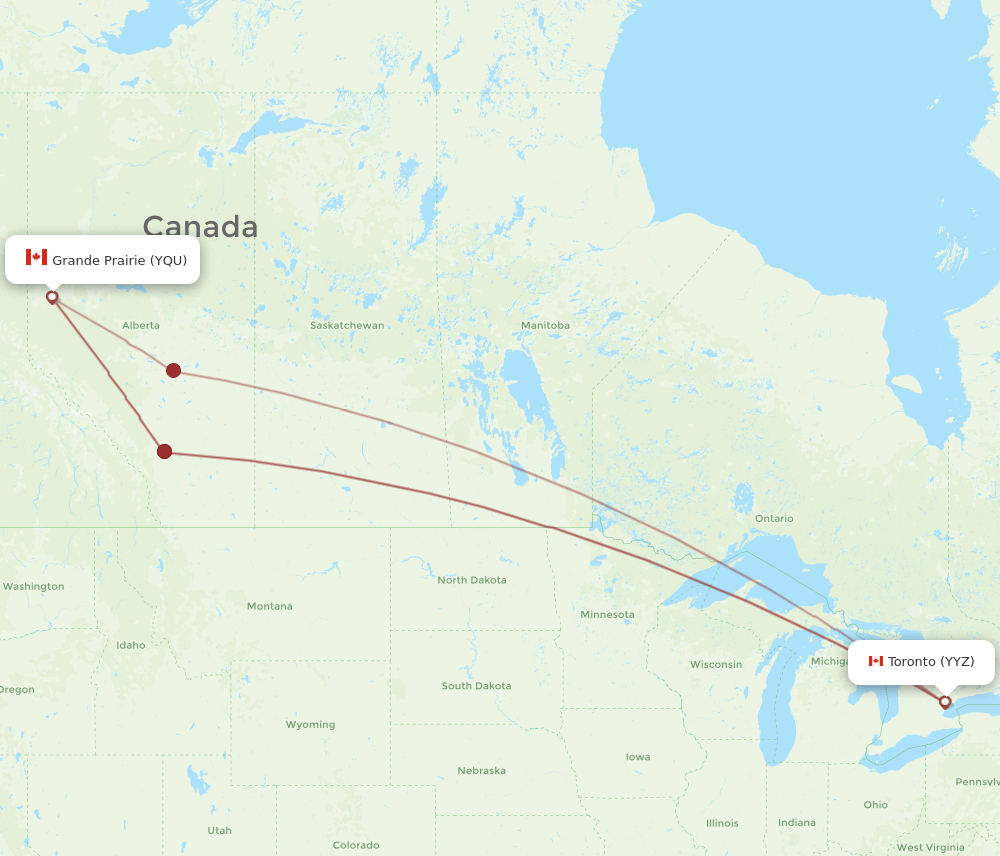 YQU-YYZ flight routes