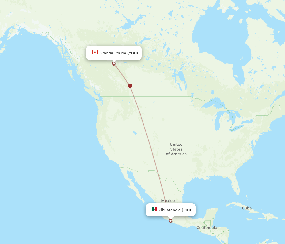 ZIH to YQU flights and routes map