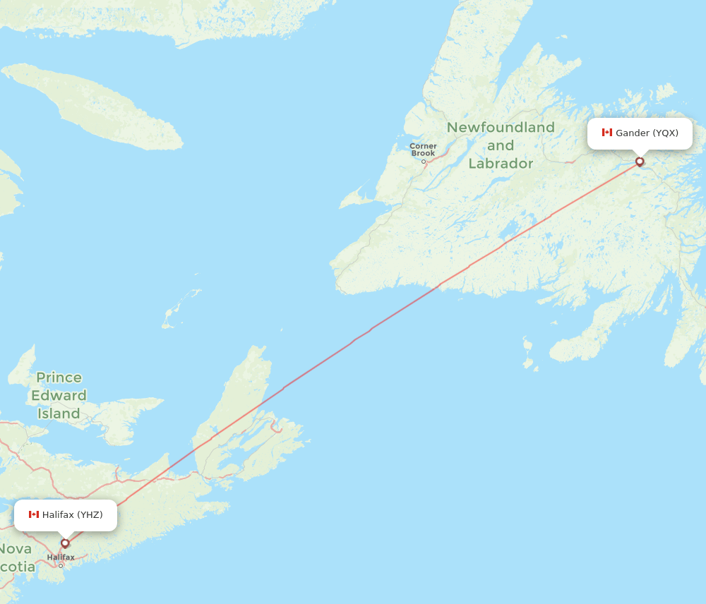 Gander - Halifax route map and flight paths