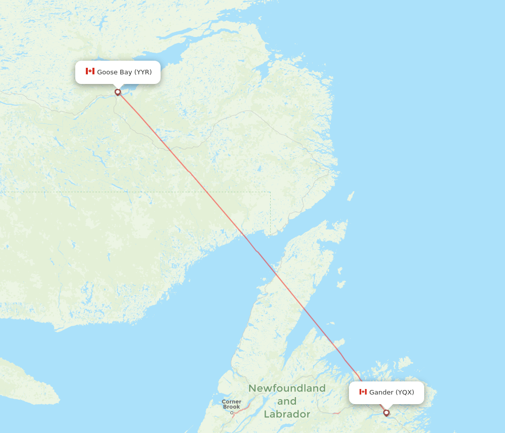 YQX-YYR flight routes