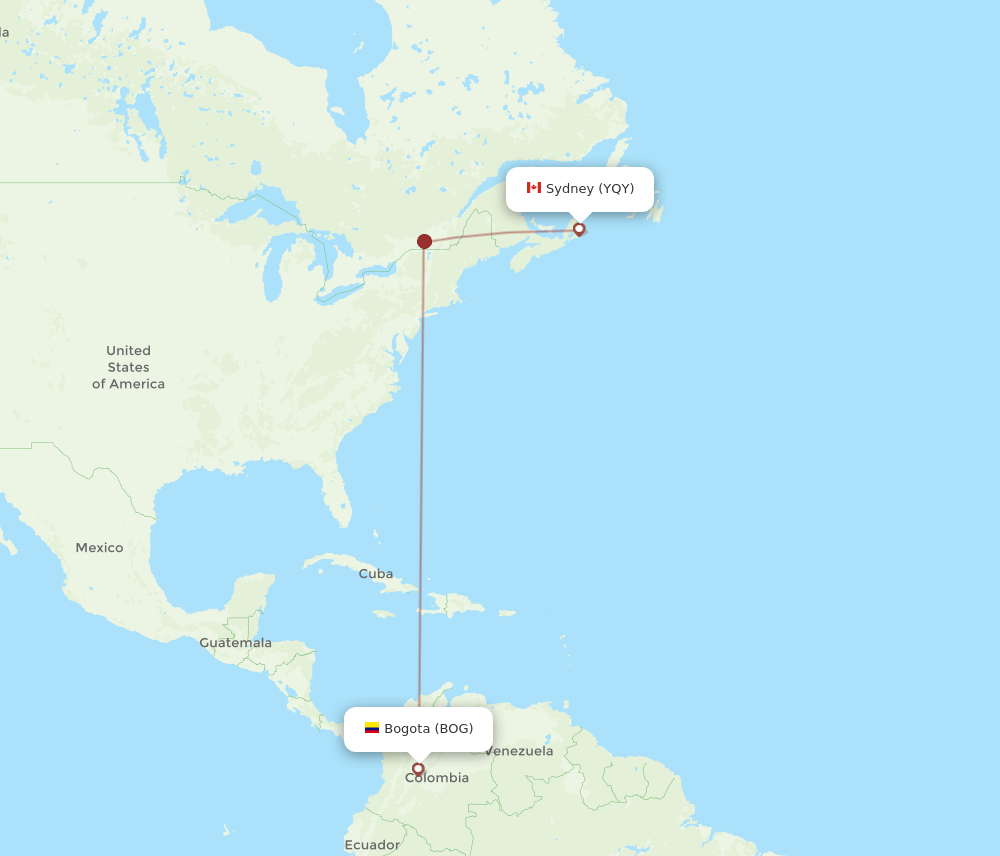 YQY-BOG flight routes