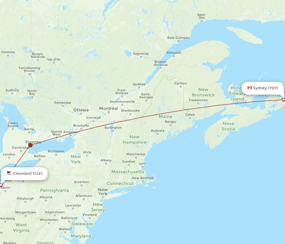 YQY-CLE flight routes