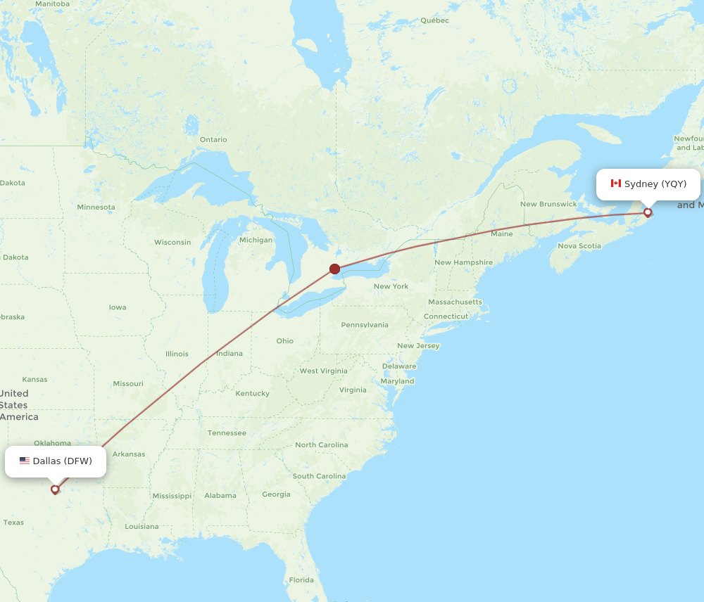 YQY-DFW flight routes