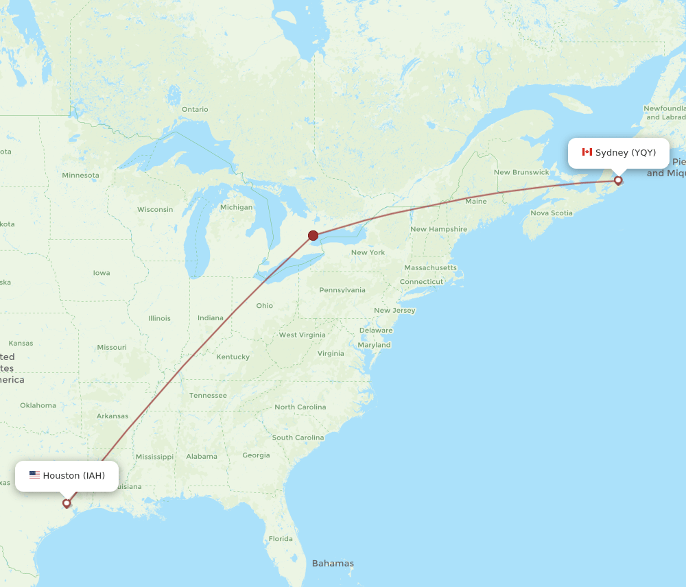 YQY-IAH flight routes