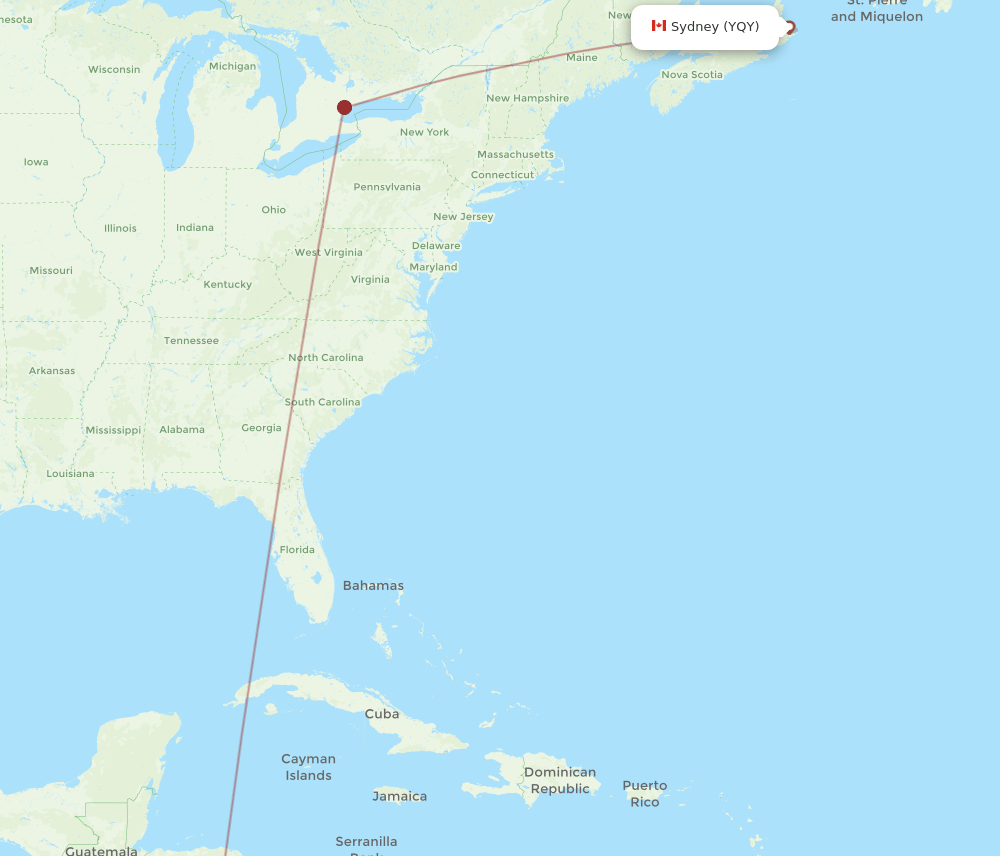YQY-LIR flight routes