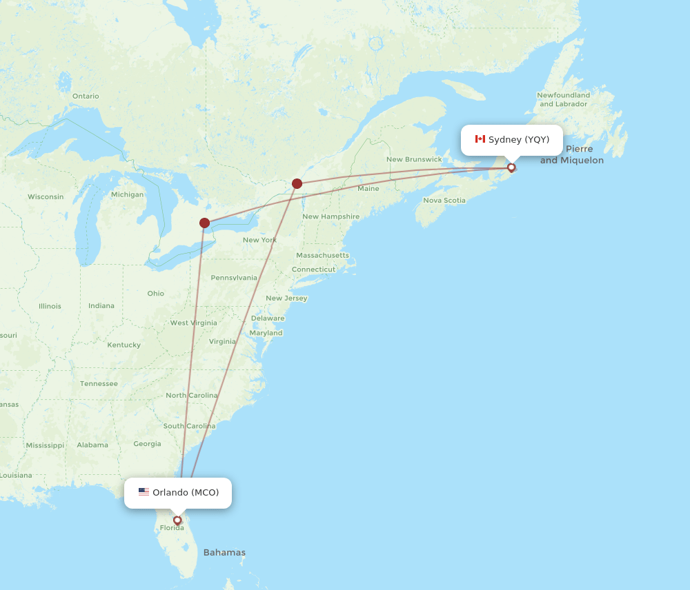 YQY-MCO flight routes