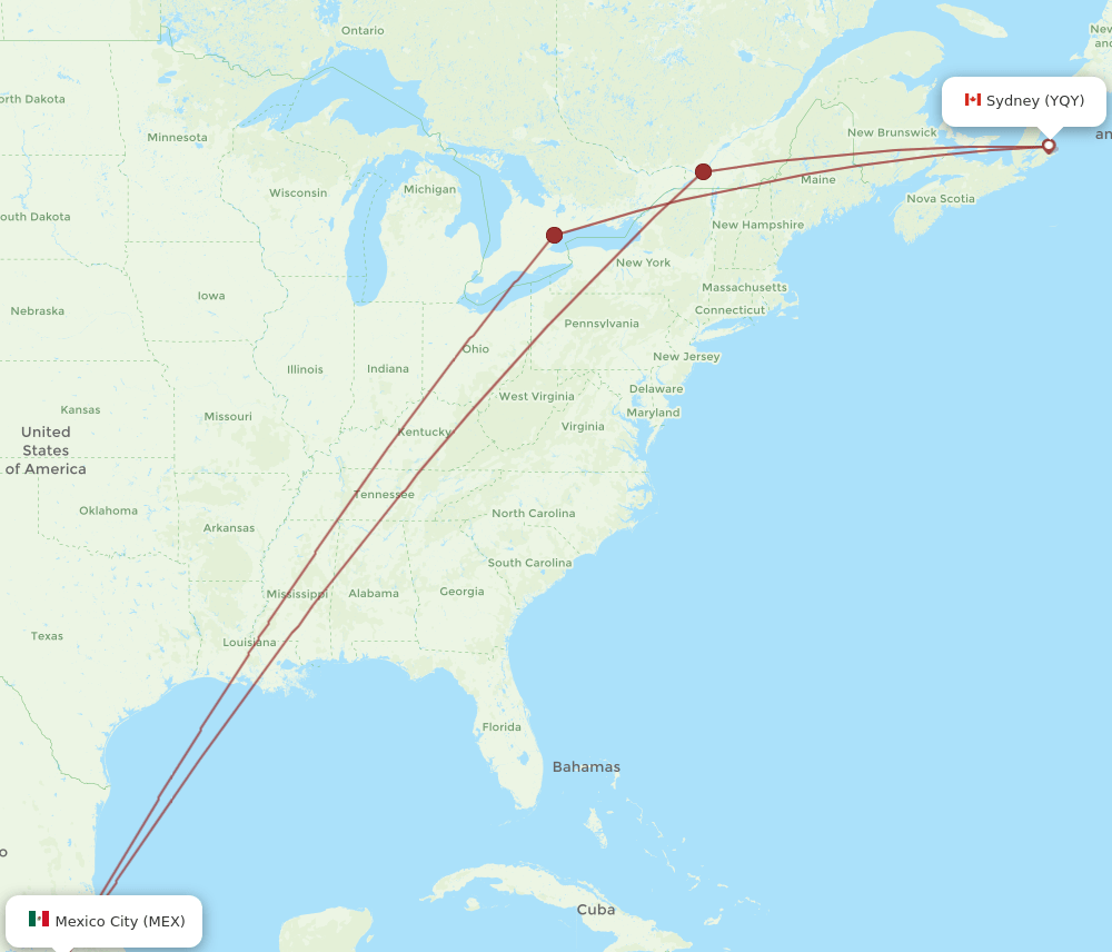 YQY-MEX flight routes
