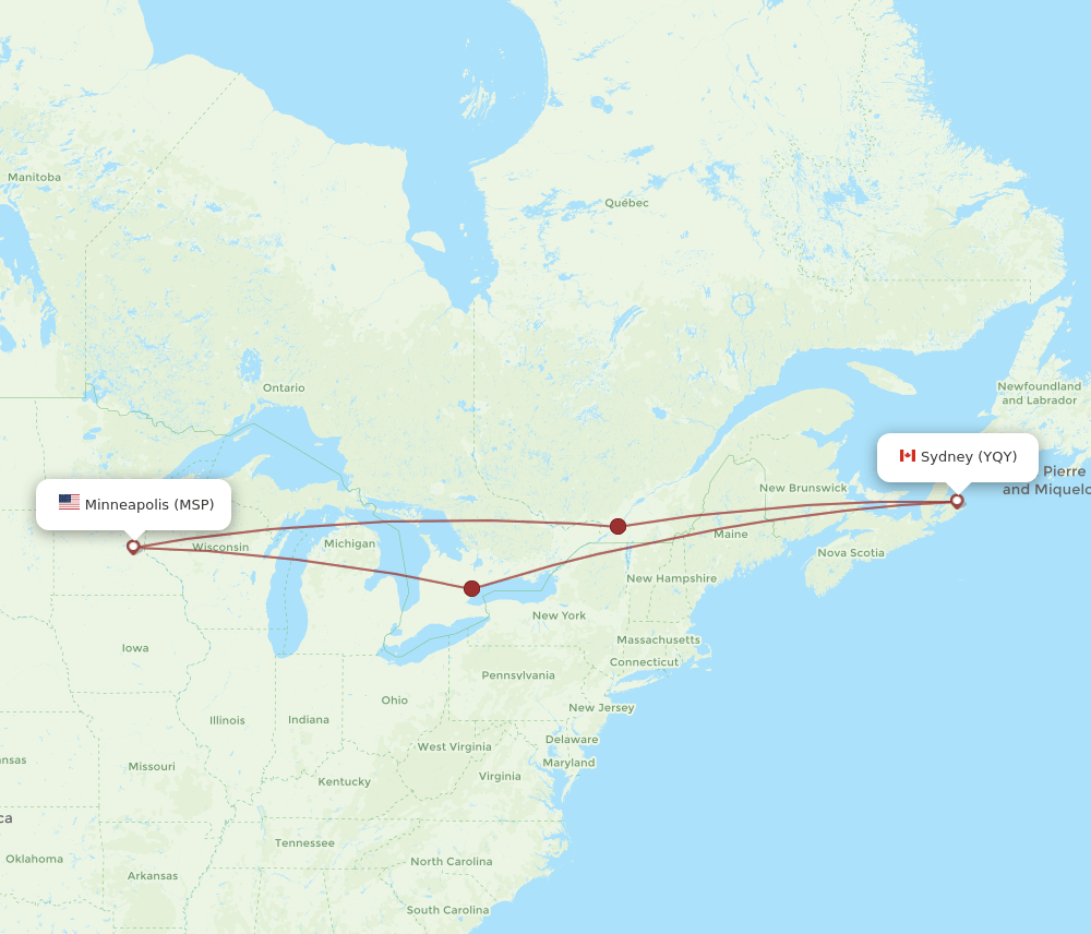 YQY-MSP flight routes