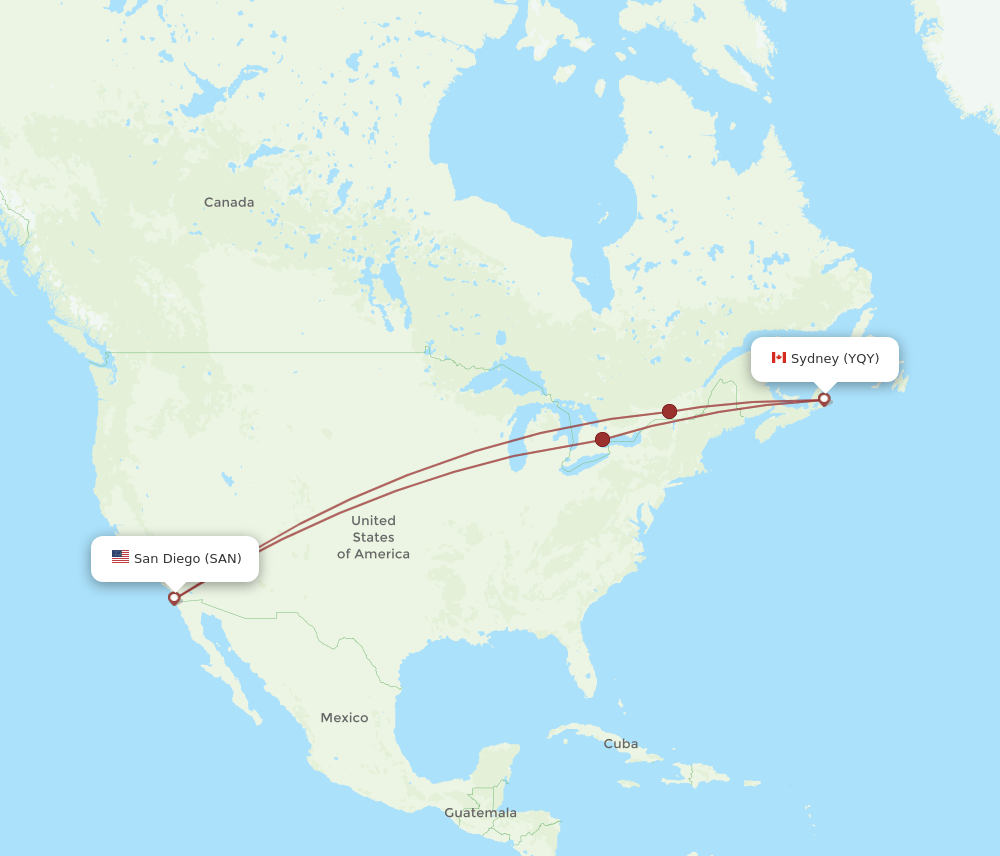 YQY-SAN flight routes