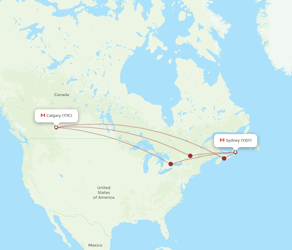 Calgary - Sydney route map and flight paths