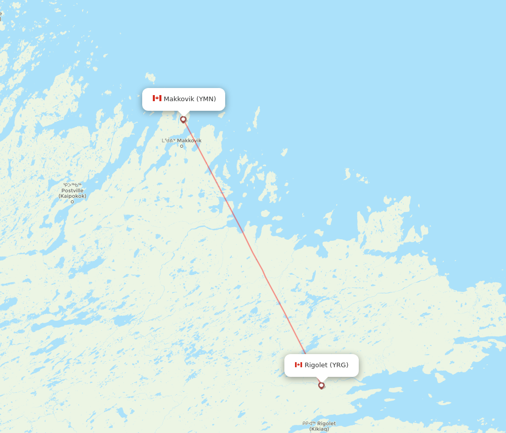 YRG to YMN flights and routes map