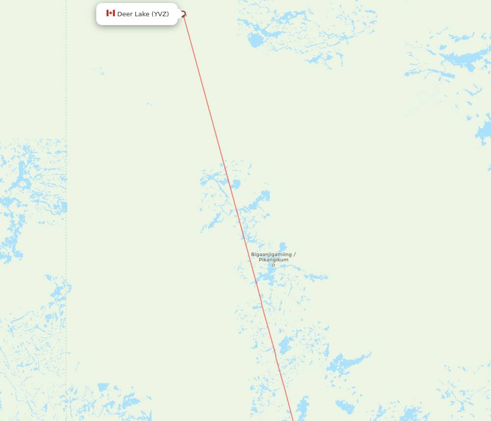 YRL to YVZ flights and routes map