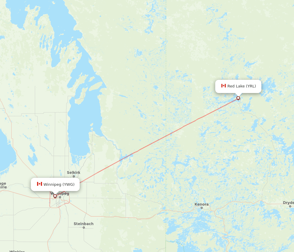 Red Lake - Winnipeg route map and flight paths