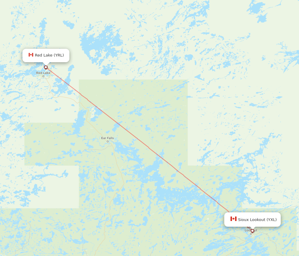 Red Lake - Sioux Lookout route map and flight paths