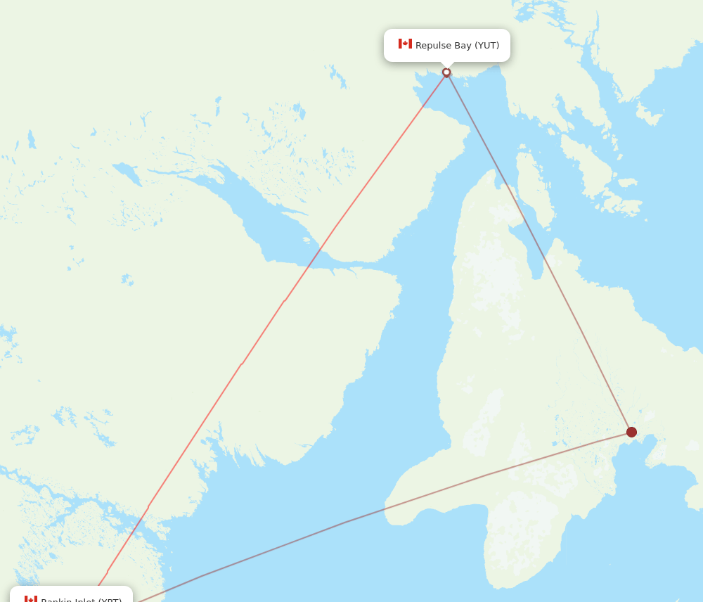 YRT to YUT flights and routes map