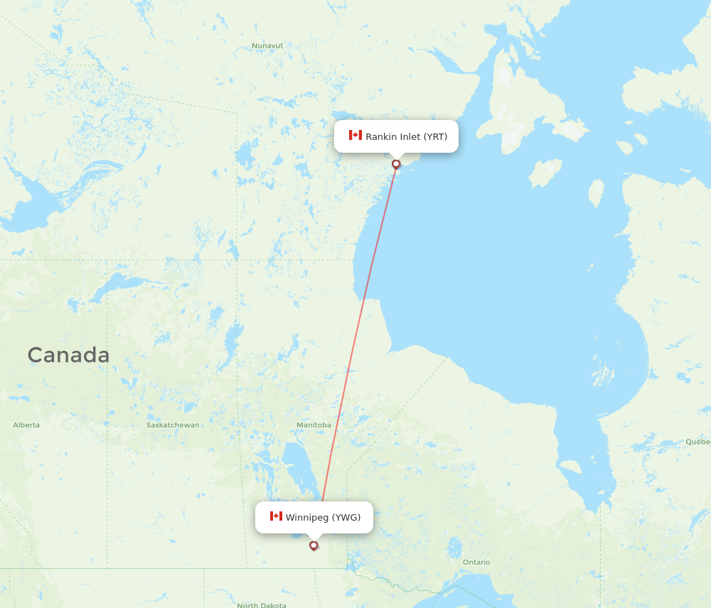 YRT to YWG flights and routes map