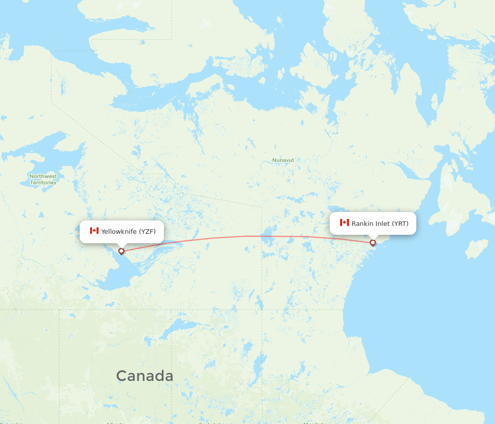 YRT to YZF flights and routes map