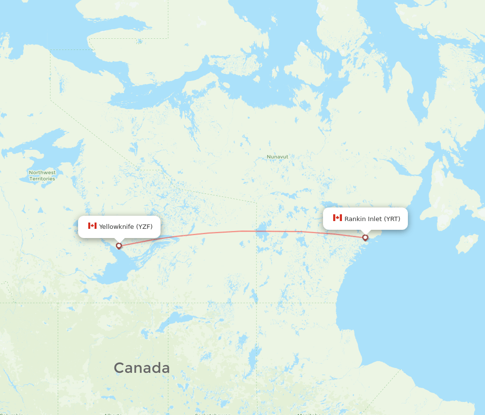 Rankin Inlet - Yellowknife route map and flight paths