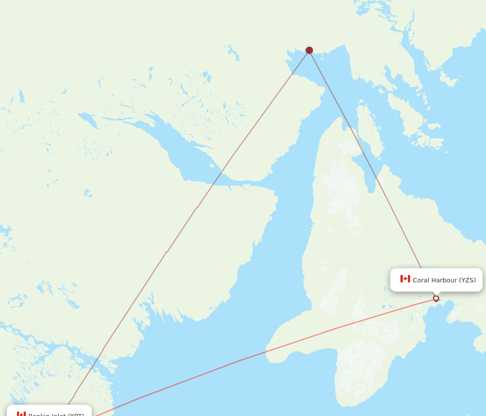 Rankin Inlet - Coral Harbour route map and flight paths