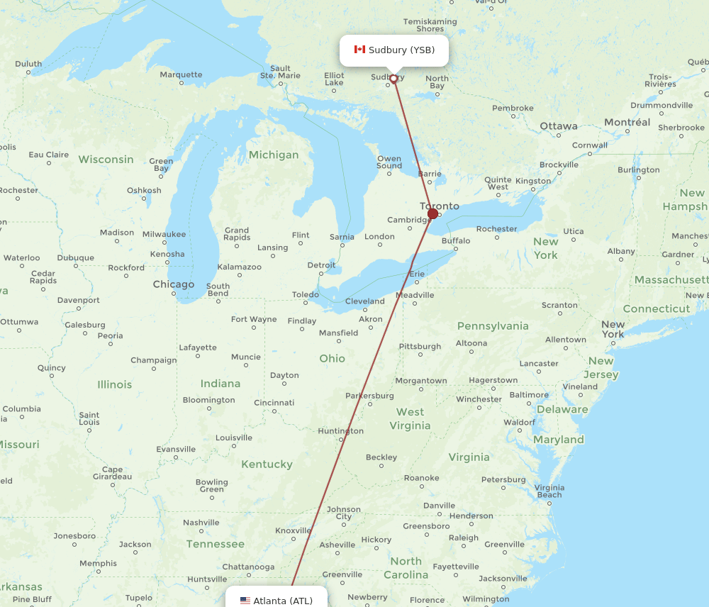 YSB-ATL flight routes