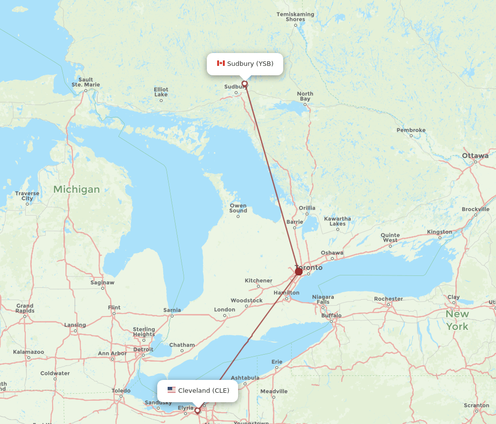 YSB-CLE flight routes
