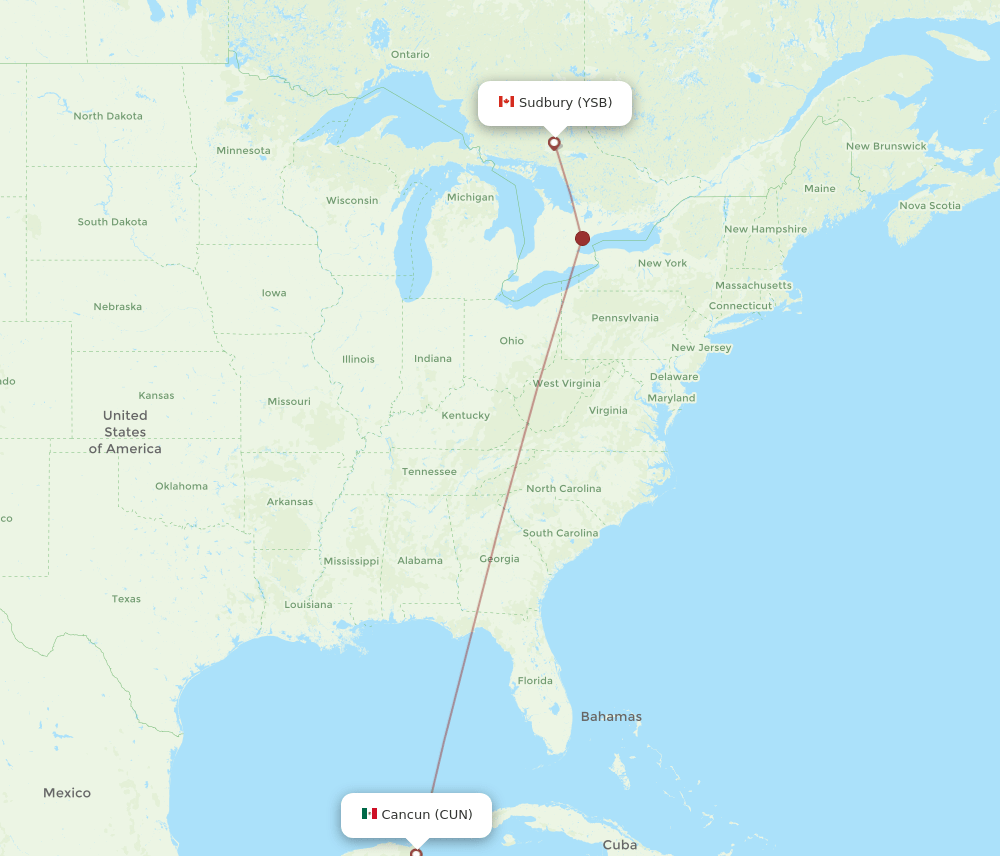 YSB-CUN flight routes