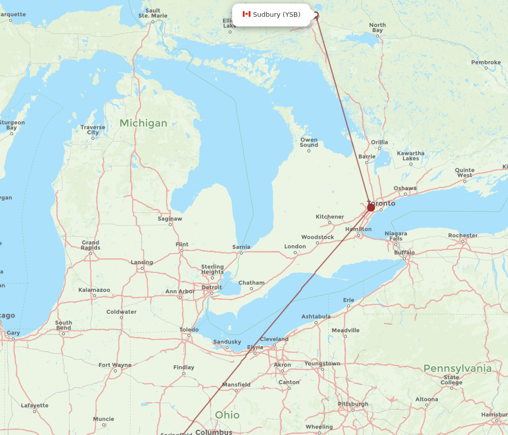 YSB-CVG flight routes