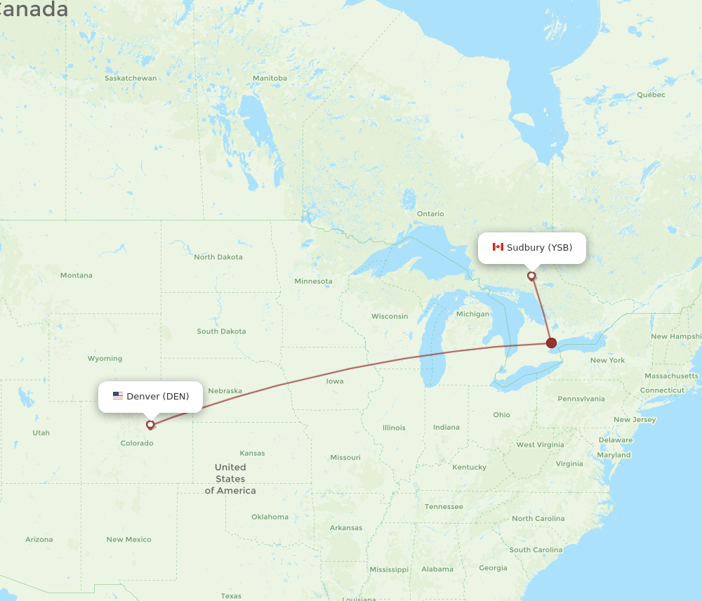 YSB-DEN flight routes