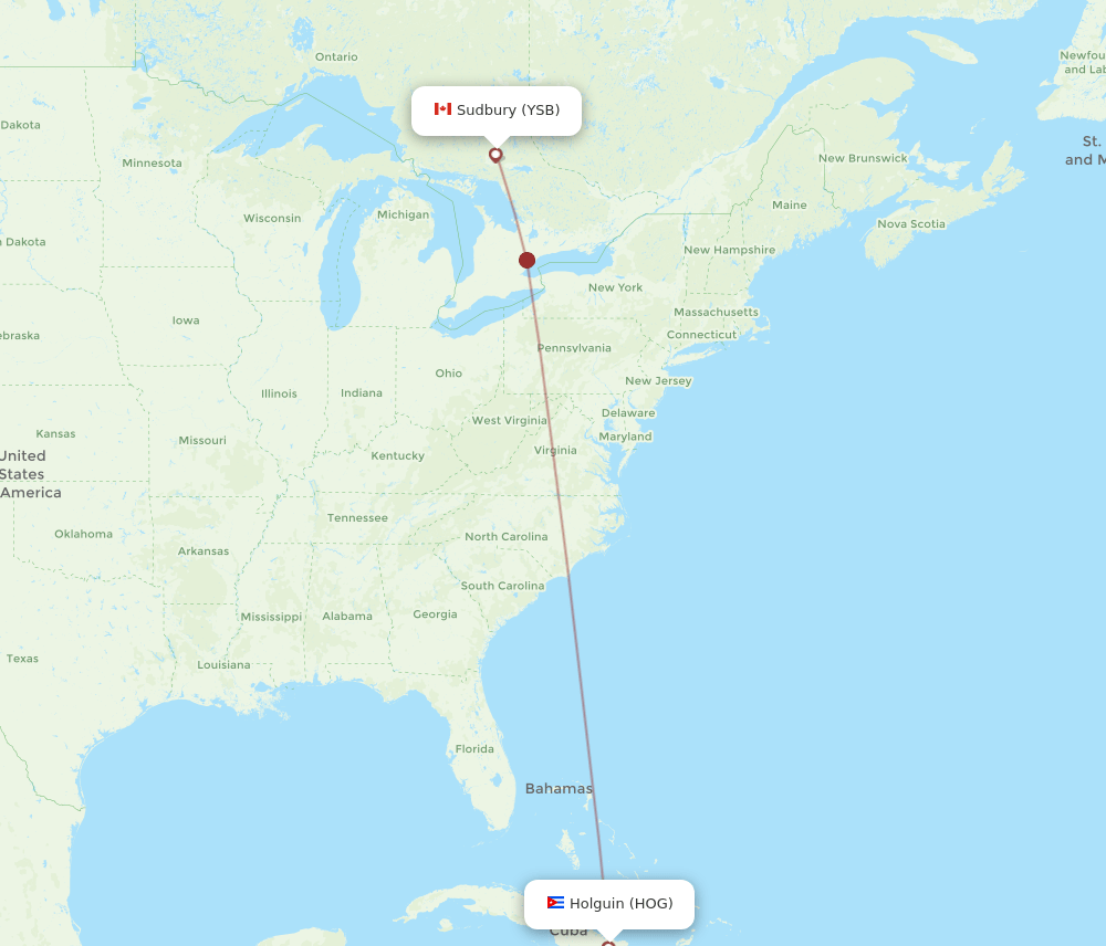 YSB-HOG flight routes