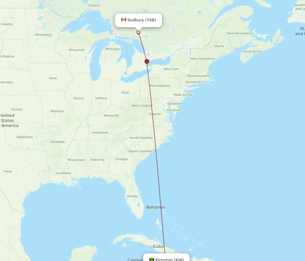 YSB-KIN flight routes
