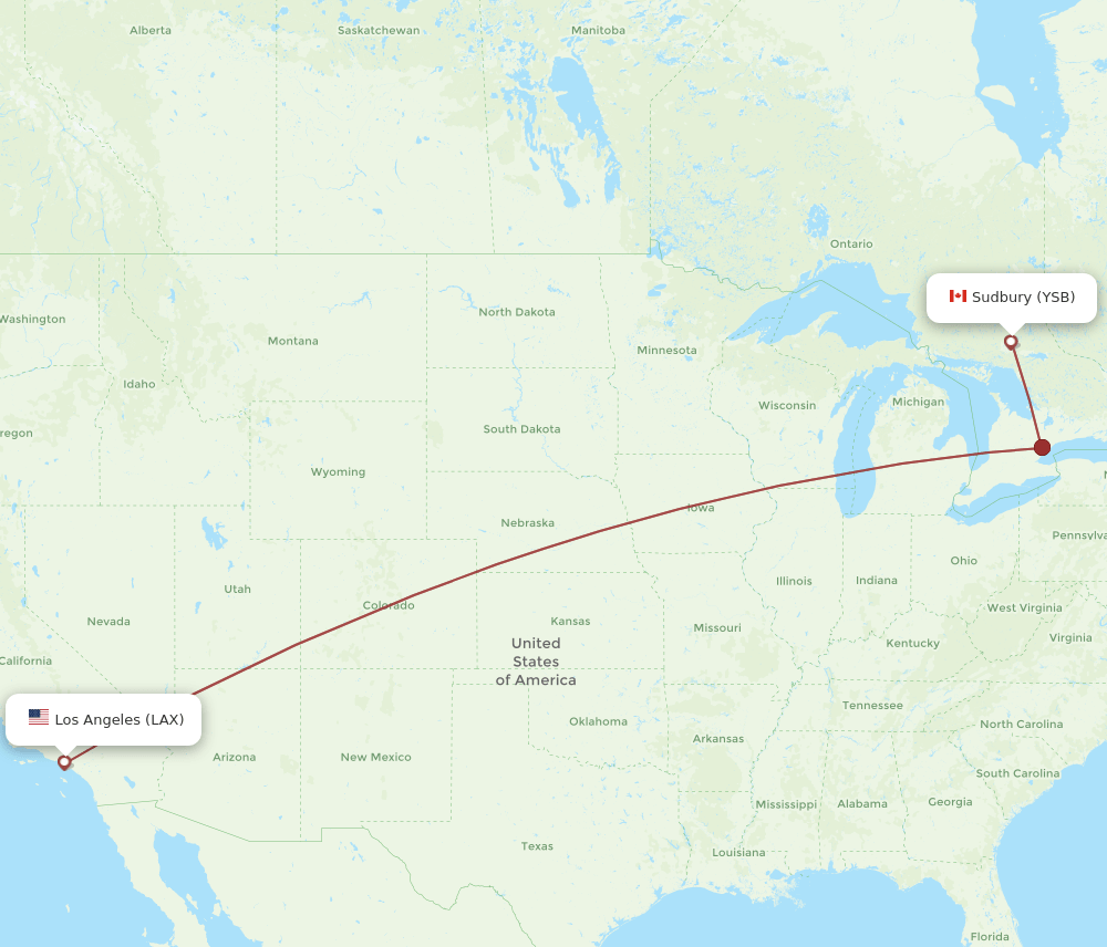 YSB-LAX flight routes