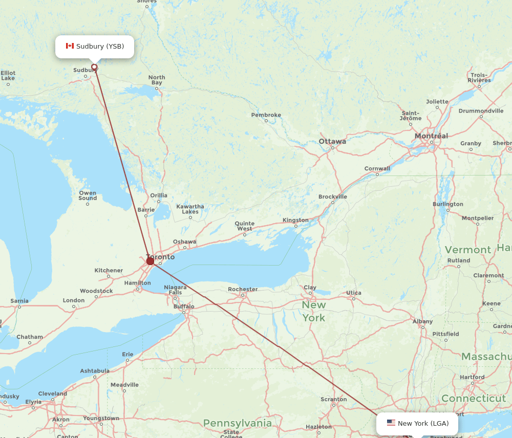 YSB-LGA flight routes