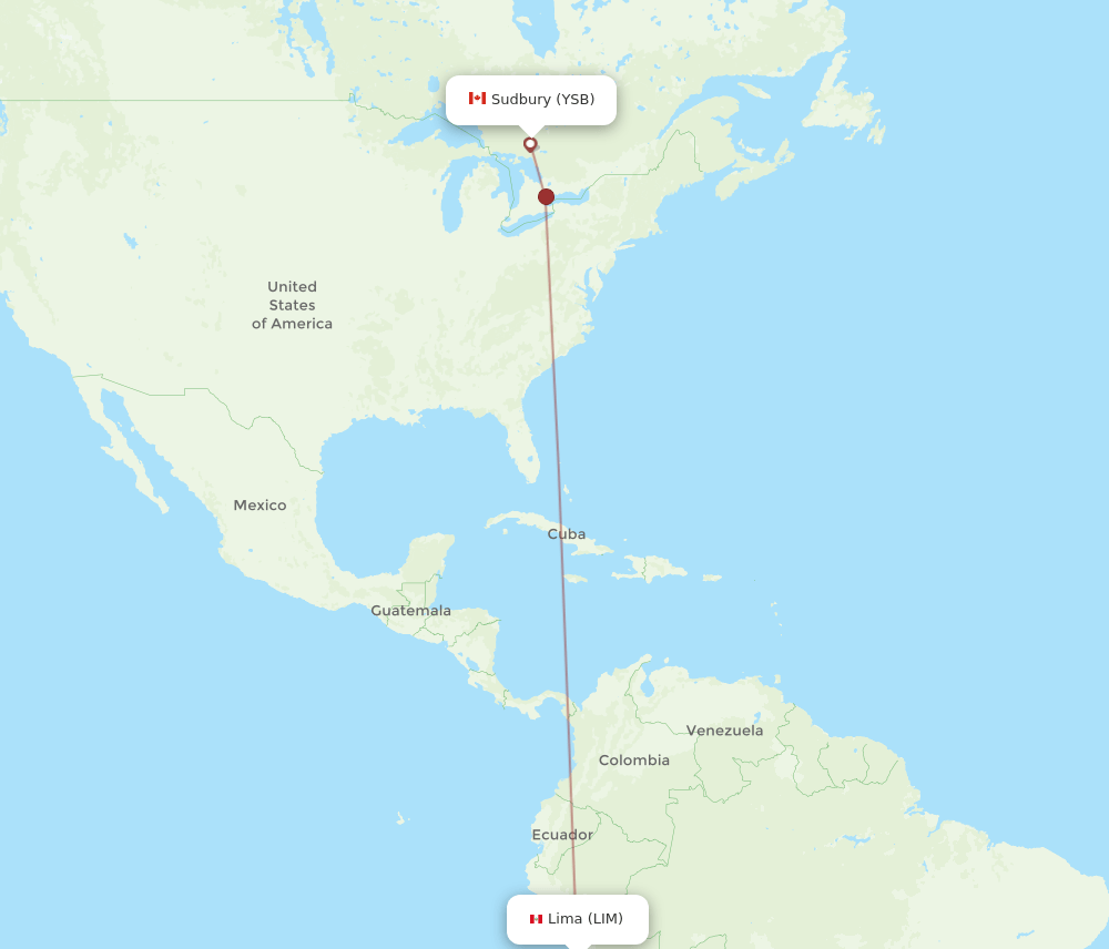 YSB-LIM flight routes