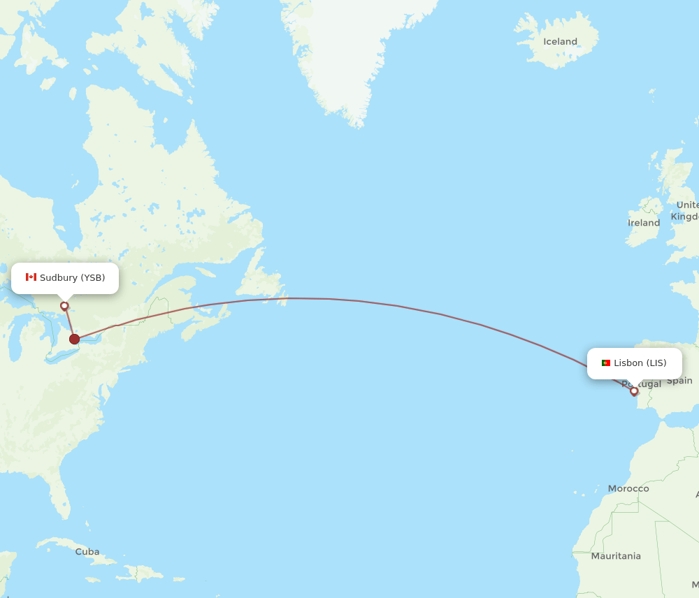 YSB to LIS flights and routes map