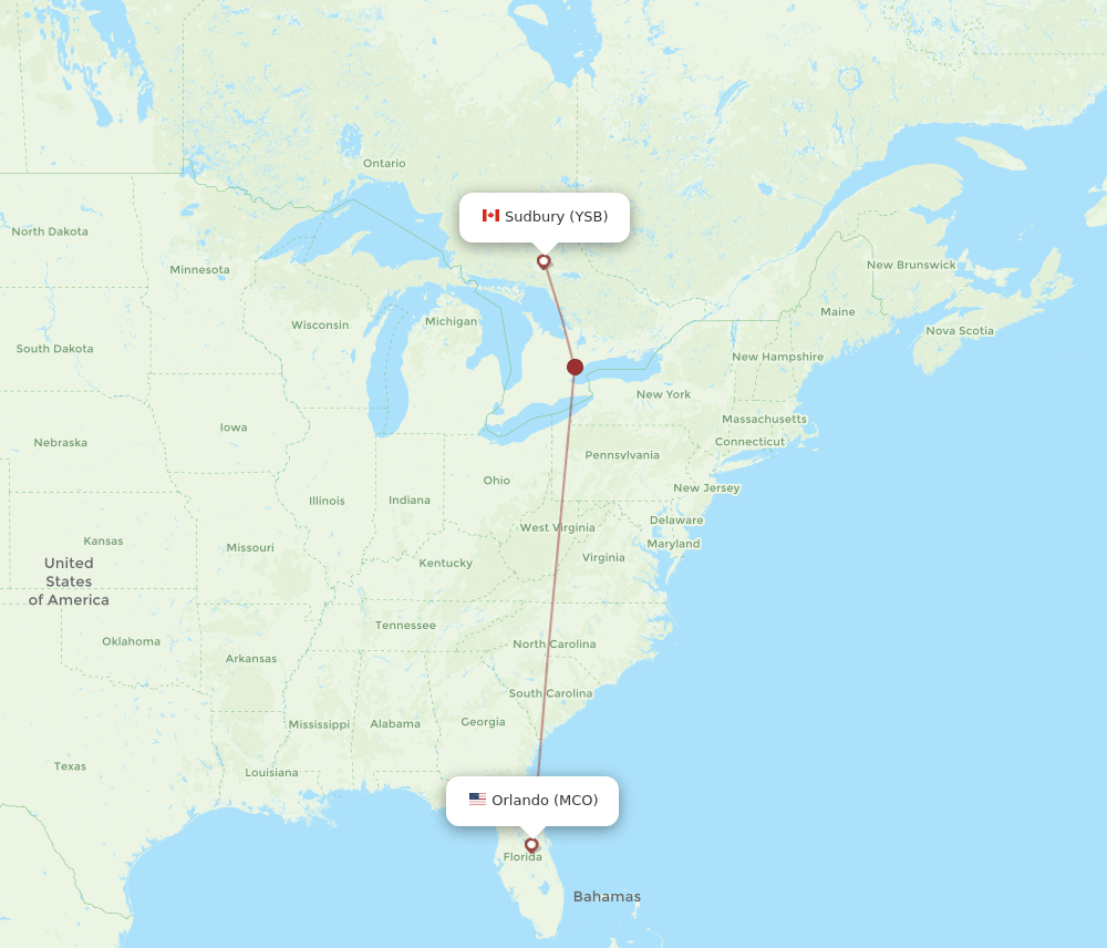 YSB-MCO flight routes