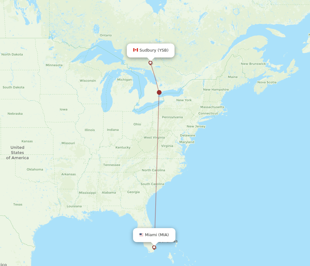 YSB-MIA flight routes