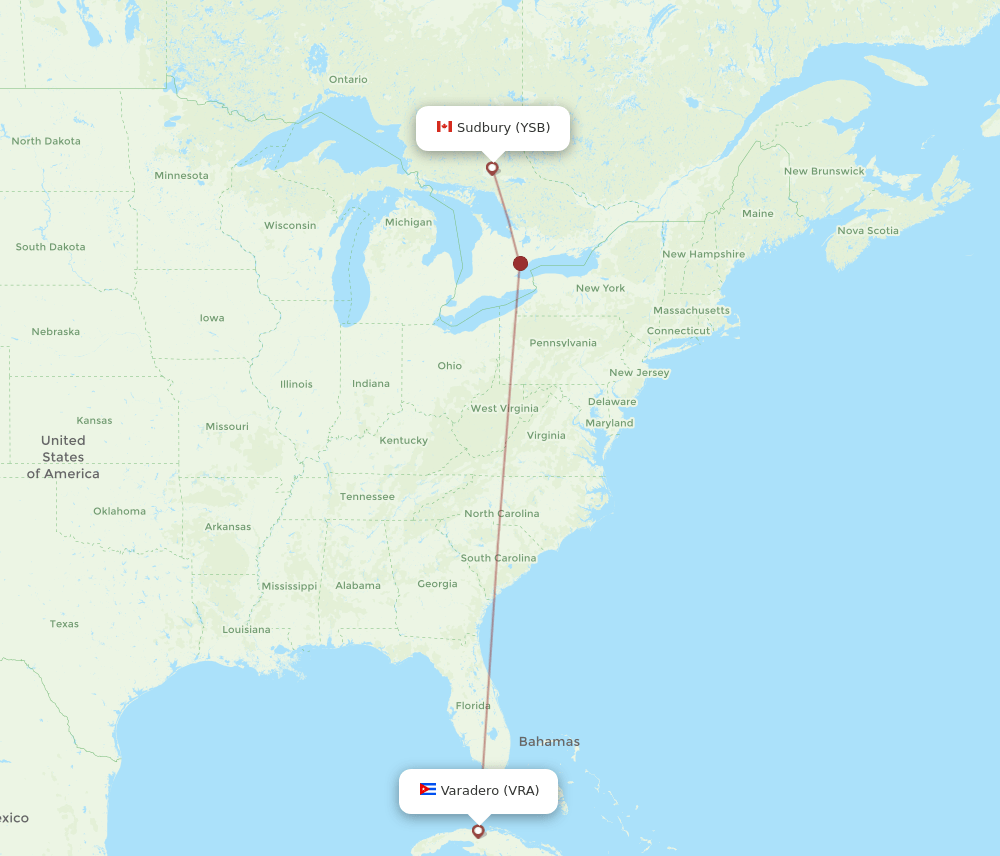 YSB to VRA flights and routes map