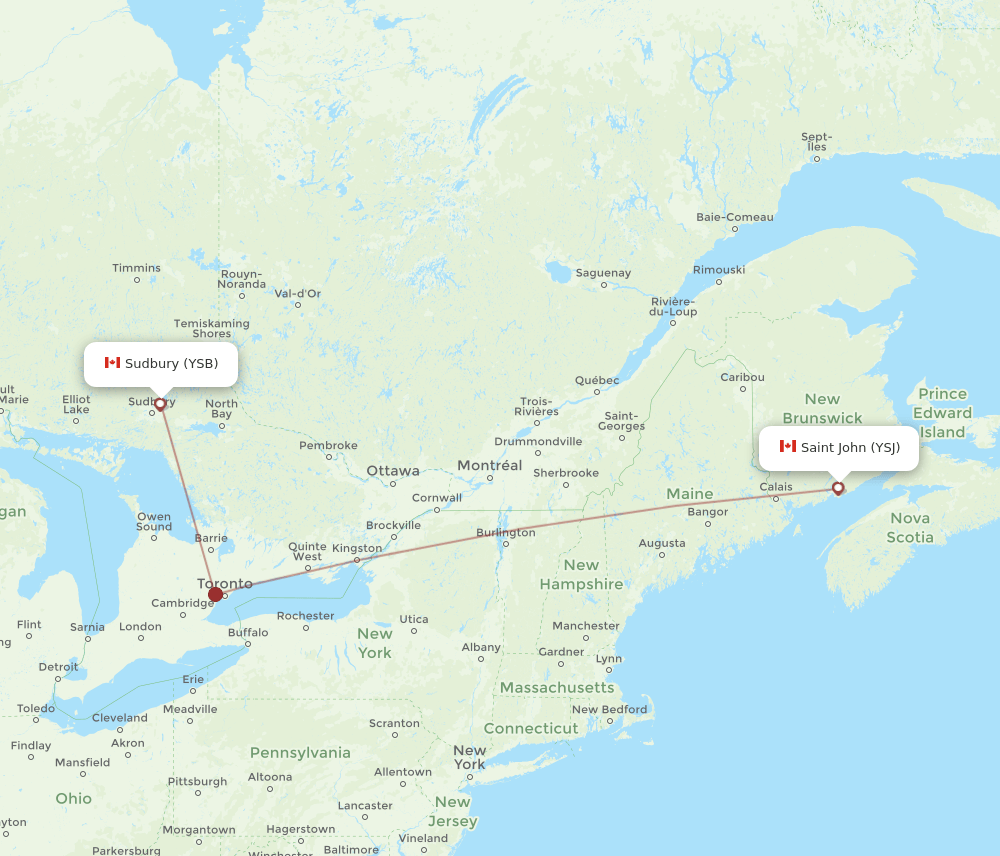 YSB-YSJ flight routes